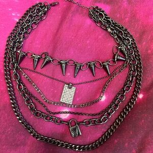 Edgy Silver Layered Spike Necklace